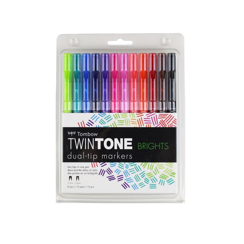 Tombow 61500 Twintone Marker Set, Bright, 12-Pack. Double-Sided Markers for Bold and Precise Writing - Image 1